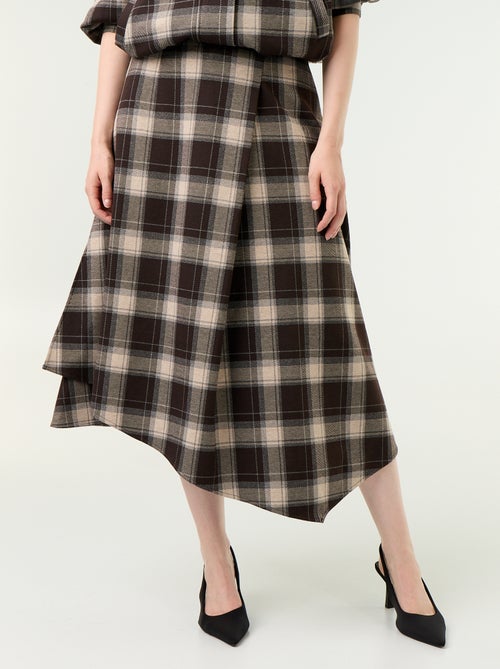 Falda midi con estampado de cuadros - Kiabi