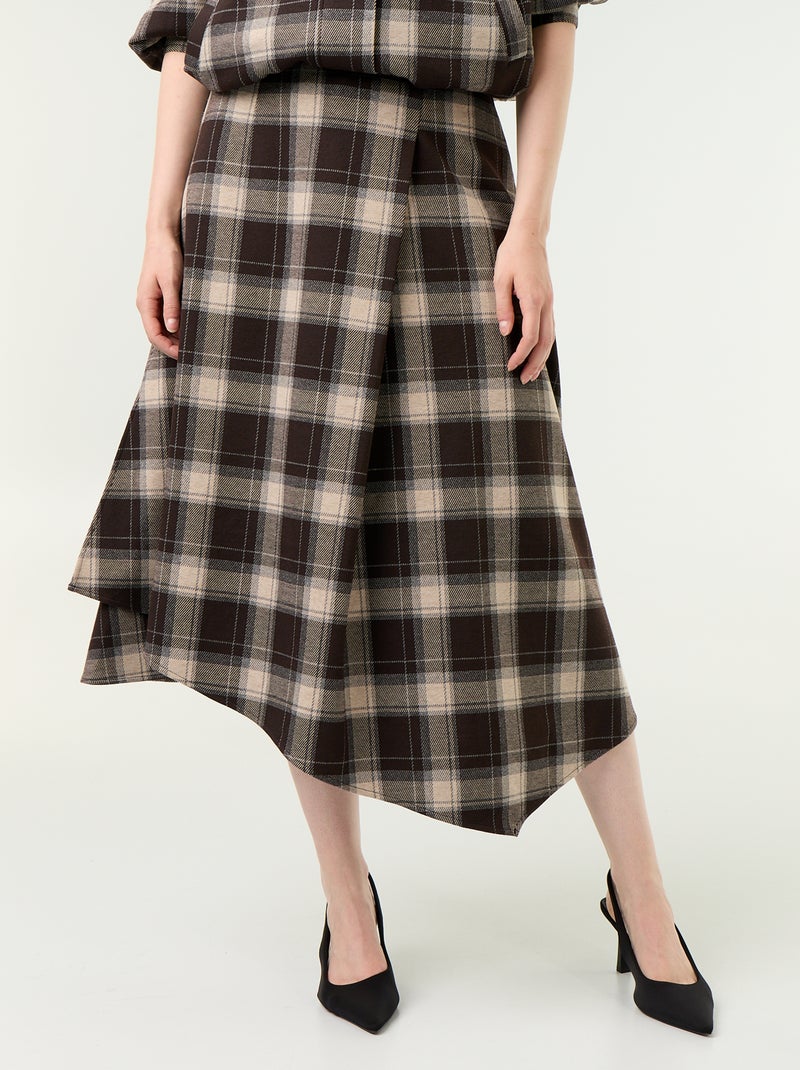 Falda midi con estampado de cuadros Marron - Kiabi