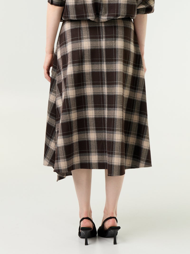Falda midi con estampado de cuadros Marron - Kiabi