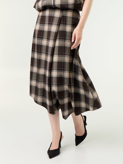 Falda midi con estampado de cuadros - Kiabi