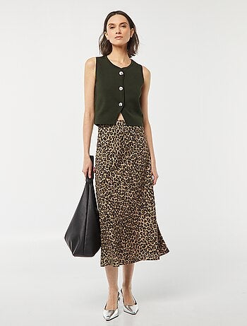 Falda midi con estampado de leopardo