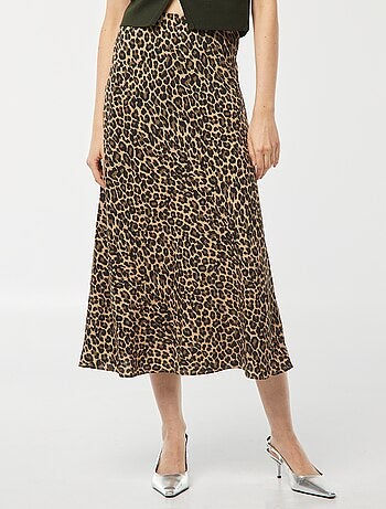 Falda midi con estampado de leopardo