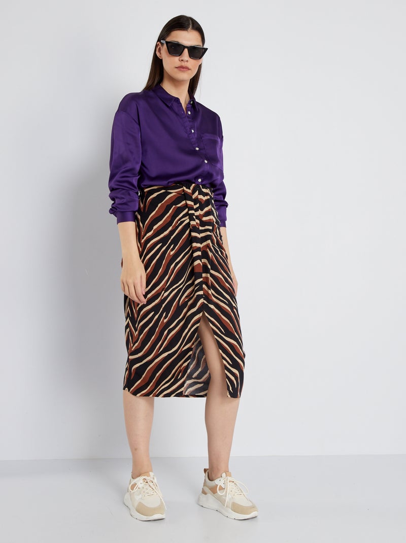 Falda midi con estampado MARRON - Kiabi