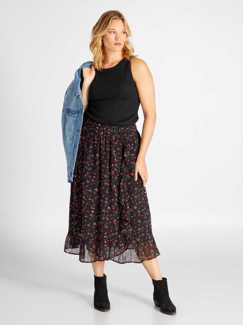 Falda midi con estampado NEGRO - Kiabi