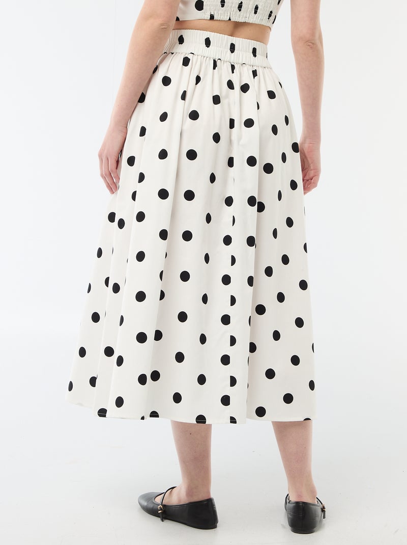 Falda midi con pinzas acampanada con estampado de lunares Blanco - Kiabi