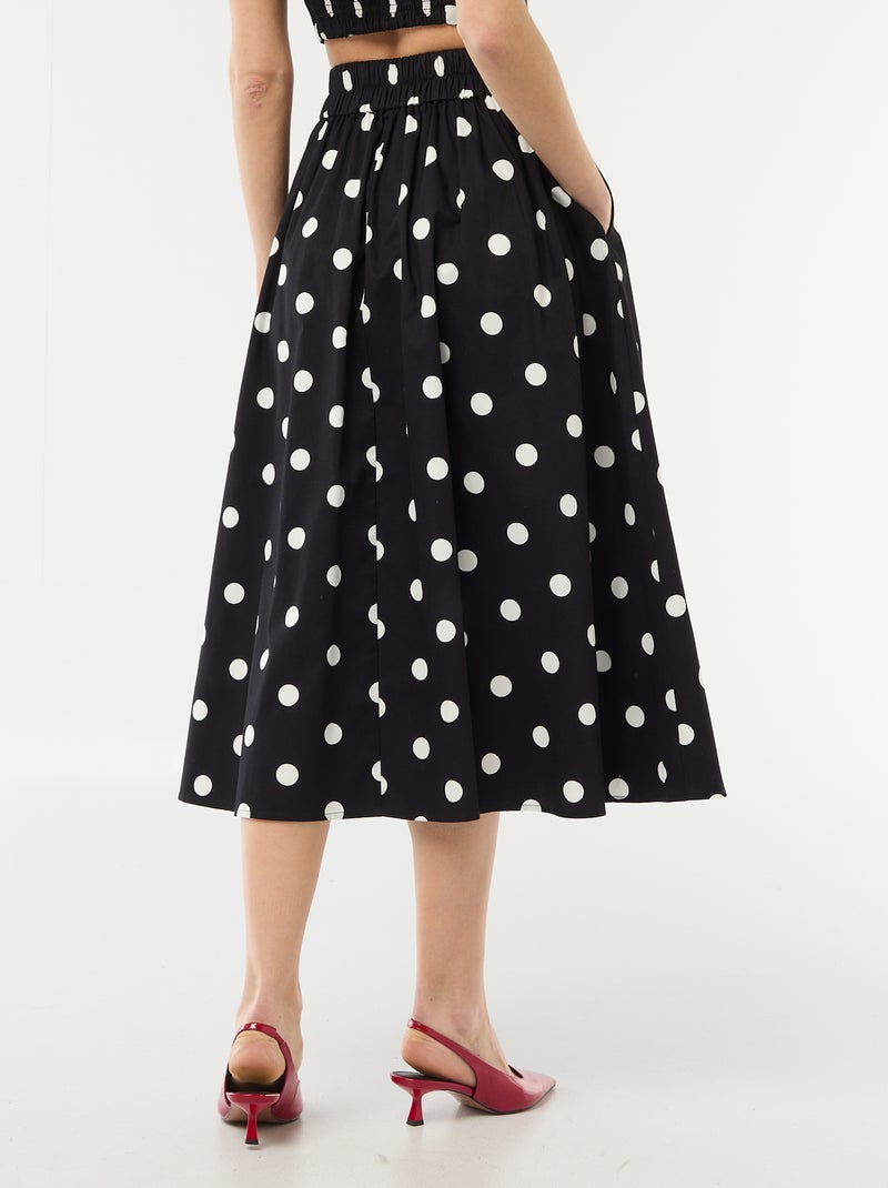 Falda midi con pinzas acampanada con estampado de lunares Negro - Kiabi