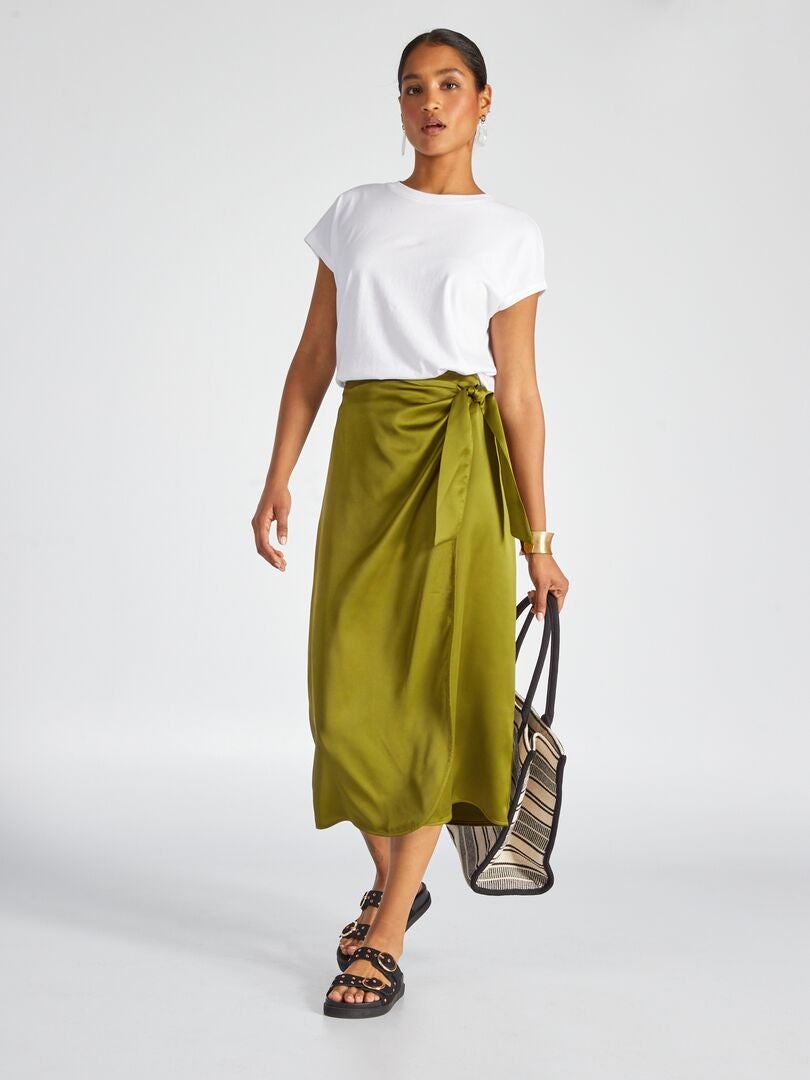 Falda midi corte cruzado VERDE - Kiabi