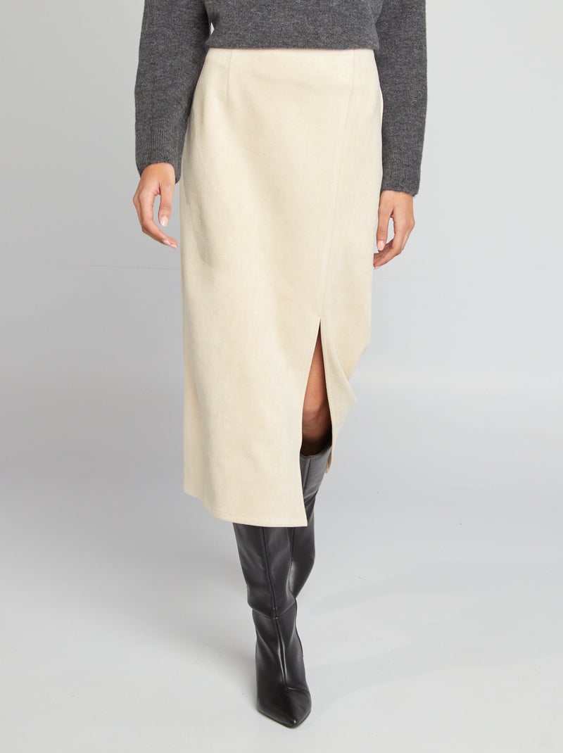 Falda midi de antelina BEIGE - Kiabi