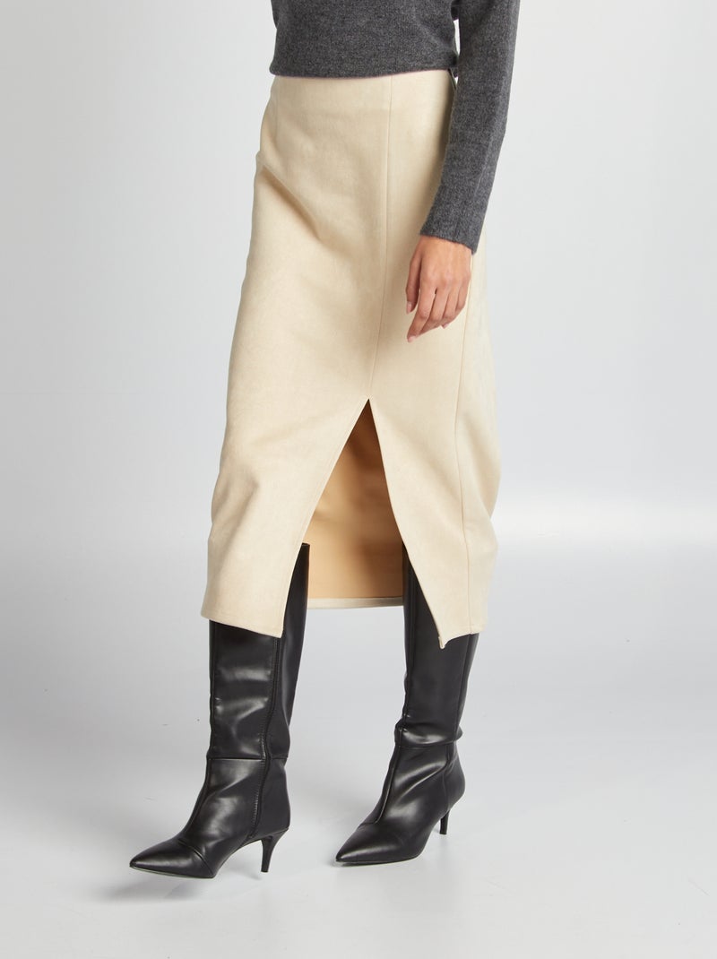 Falda midi de antelina BEIGE - Kiabi