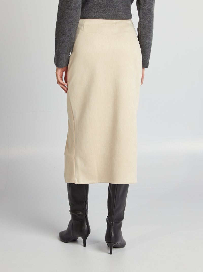 Falda midi de antelina BEIGE - Kiabi
