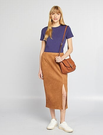 Falda midi de antelina