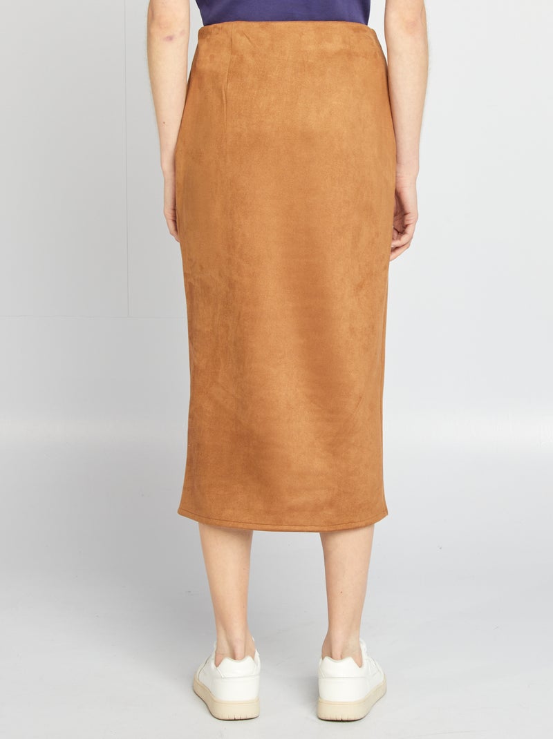 Falda midi de antelina MARRON - Kiabi