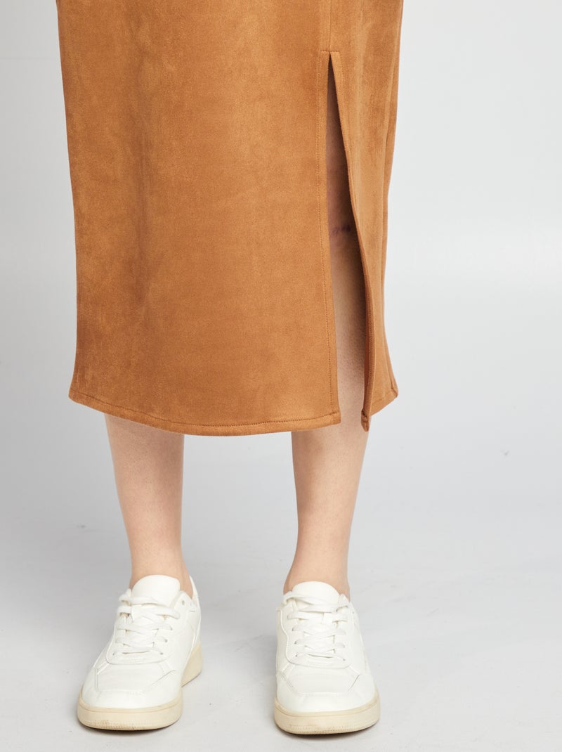 Falda midi de antelina MARRON - Kiabi