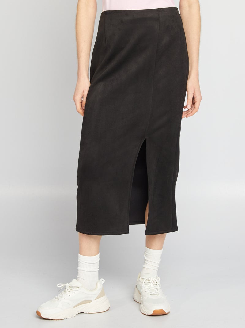 Falda midi de antelina negro - Kiabi