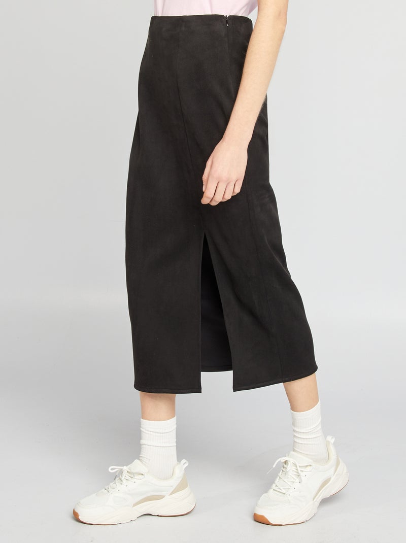 Falda midi de antelina negro - Kiabi