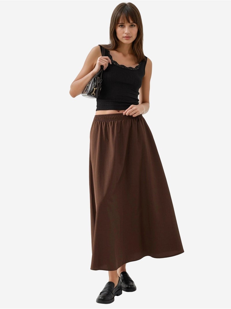 Falda midi de cintura alta con elástico busem Marrón oscuro - Kiabi