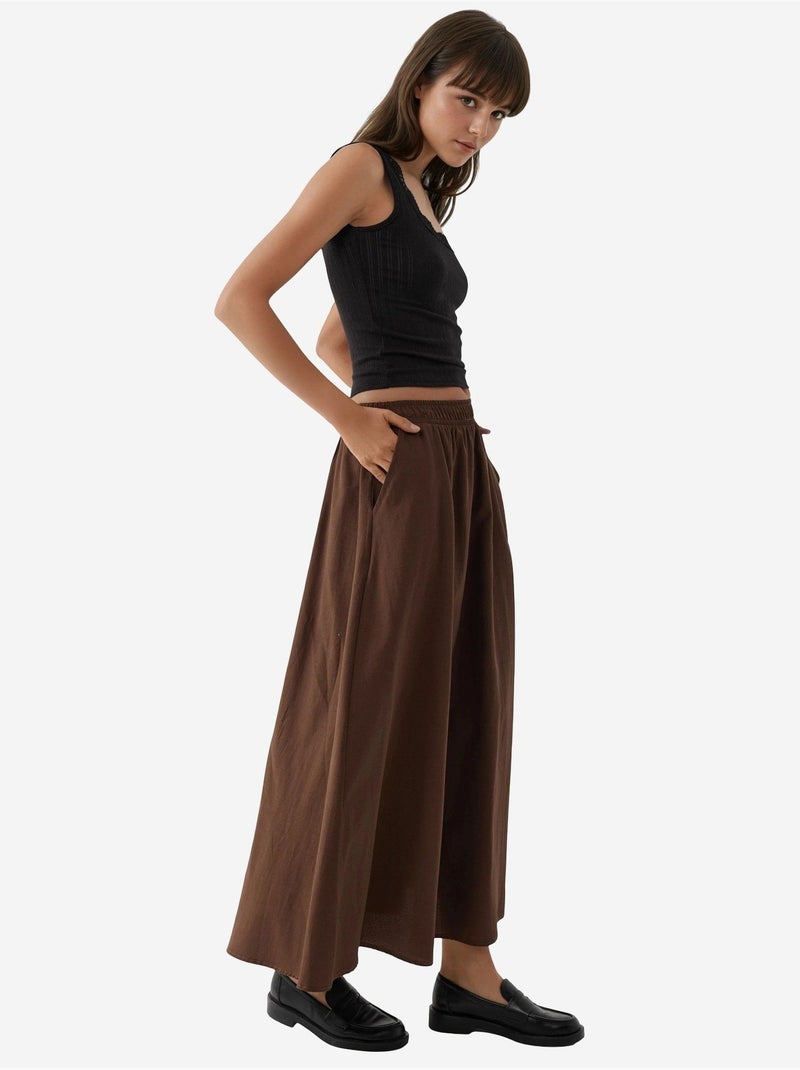 Falda midi de cintura alta con elástico busem Marrón oscuro - Kiabi