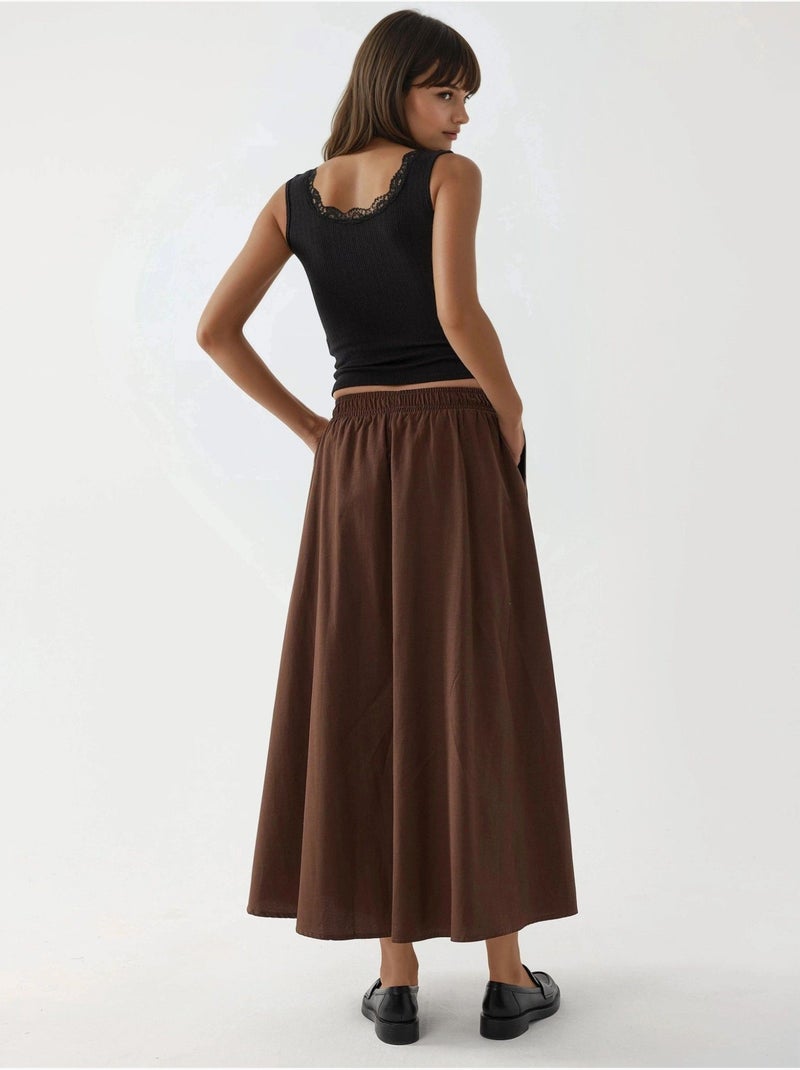 Falda midi de cintura alta con elástico busem Marrón oscuro - Kiabi