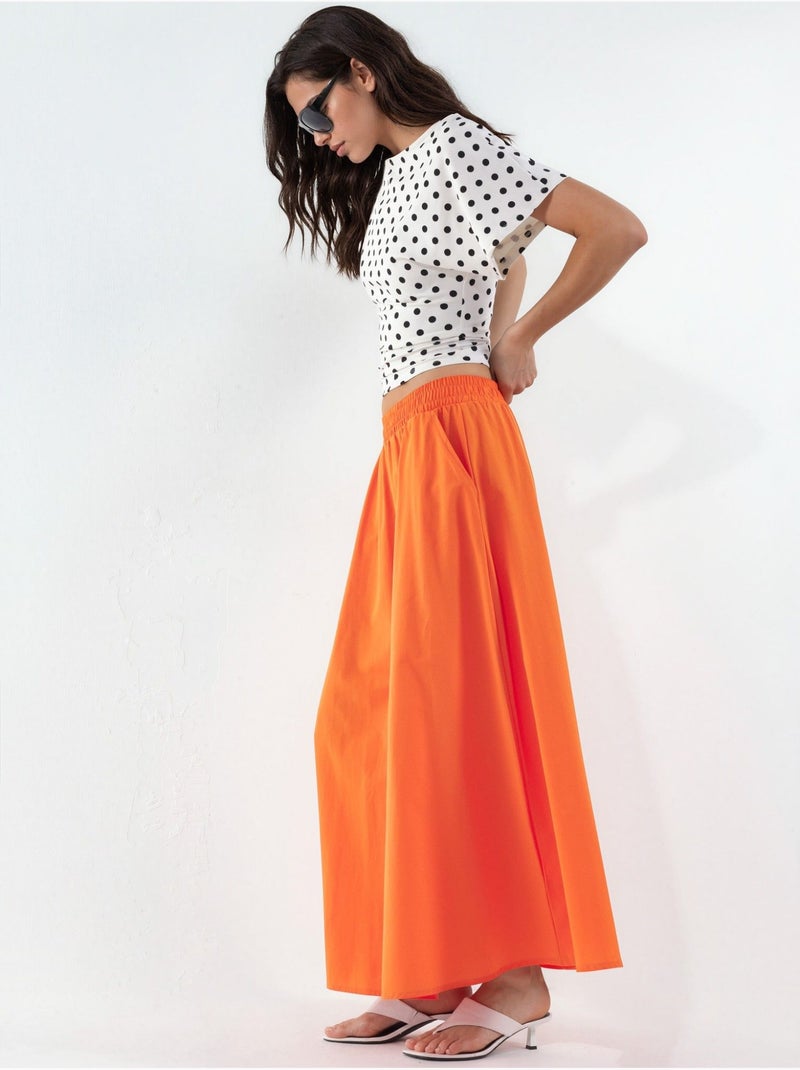 Falda midi de cintura alta con elástico busem Naranja - Kiabi