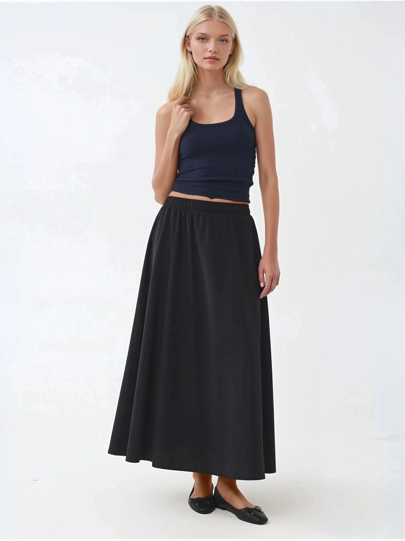 Falda midi de cintura alta con elástico busem Negro - Kiabi
