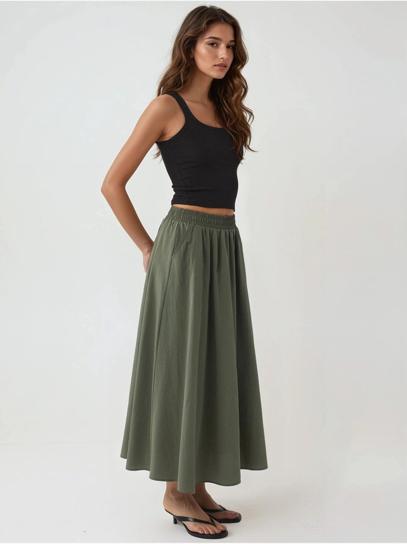 Falda midi de cintura alta con elástico busem Verde caqui - Kiabi