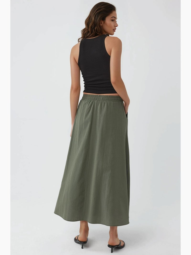 Falda midi de cintura alta con elástico busem Verde caqui - Kiabi
