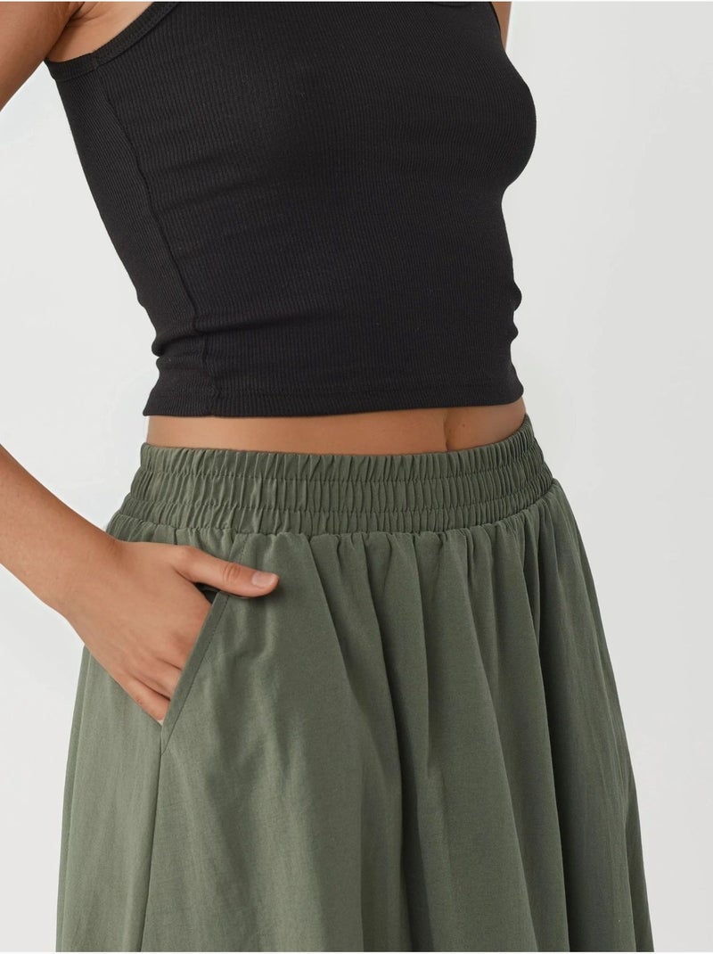Falda midi de cintura alta con elástico busem Verde caqui - Kiabi