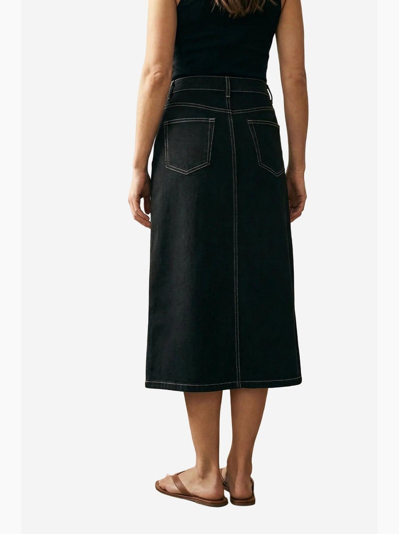 Falda midi de cintura alta en línea a con bolsillos my fashion Negro - Kiabi