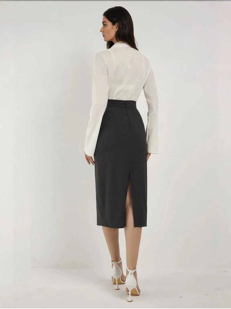 Falda midi de cintura alta hiccup Gris negro - Kiabi