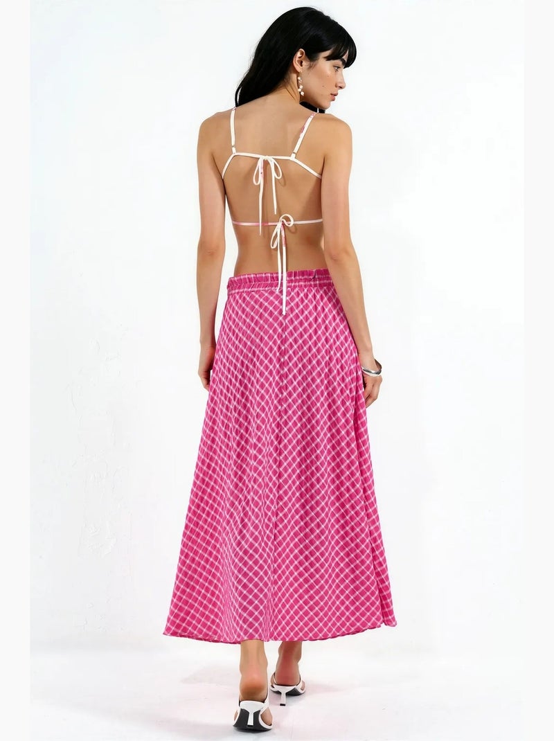Falda midi de corte a a cuadros de cintura alta busem Rosa - Kiabi