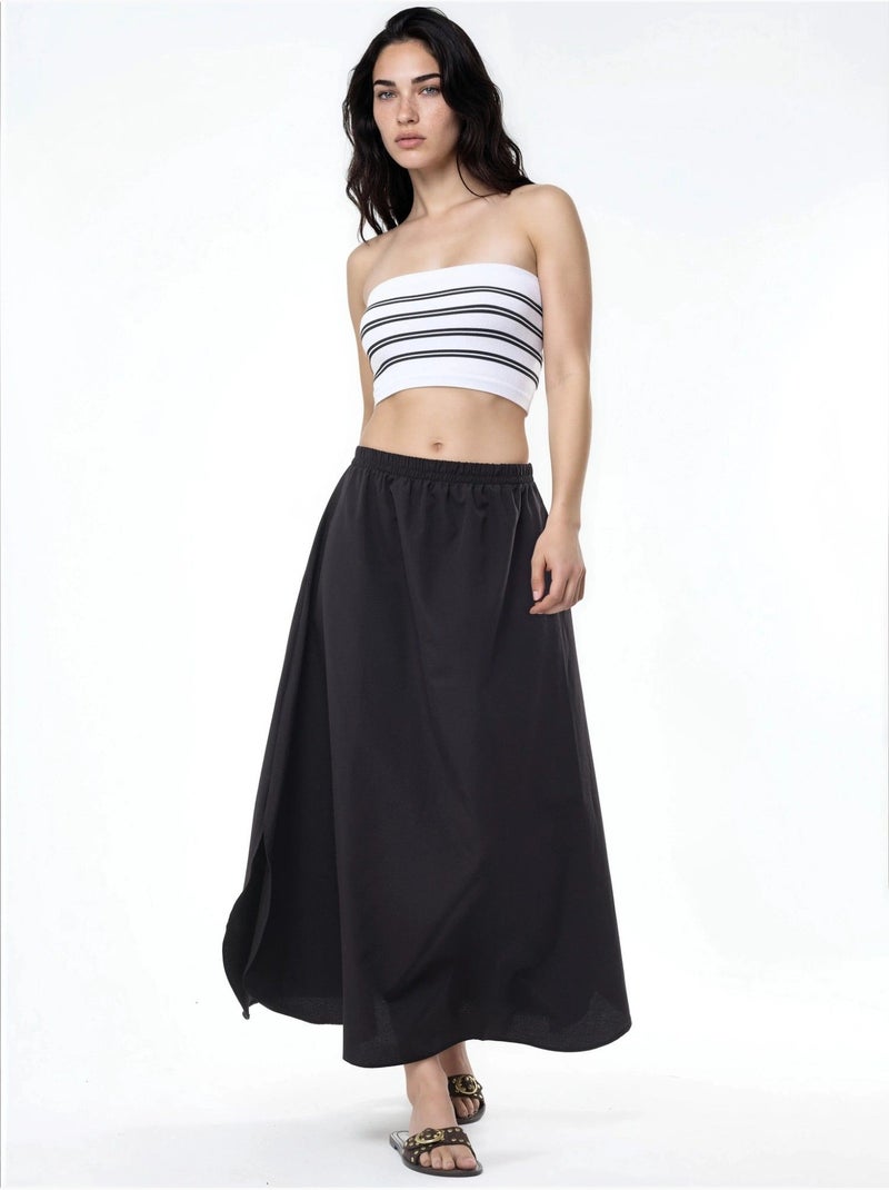 Falda midi de corte en a de talle alto busem Negro - Kiabi