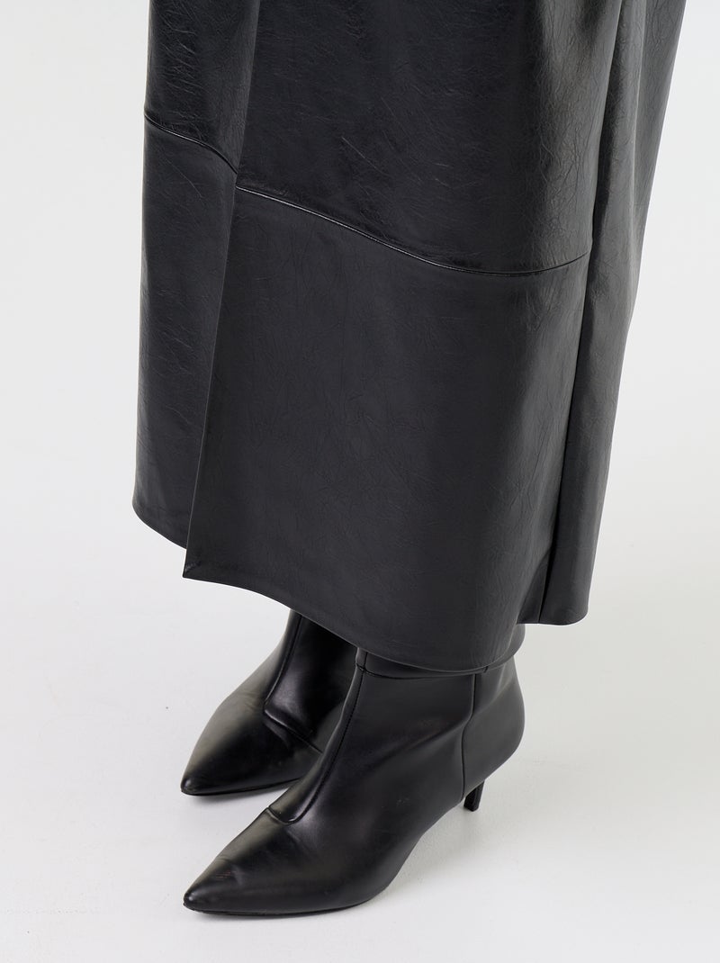 Falda midi de corte recto de polipiel Negro - Kiabi