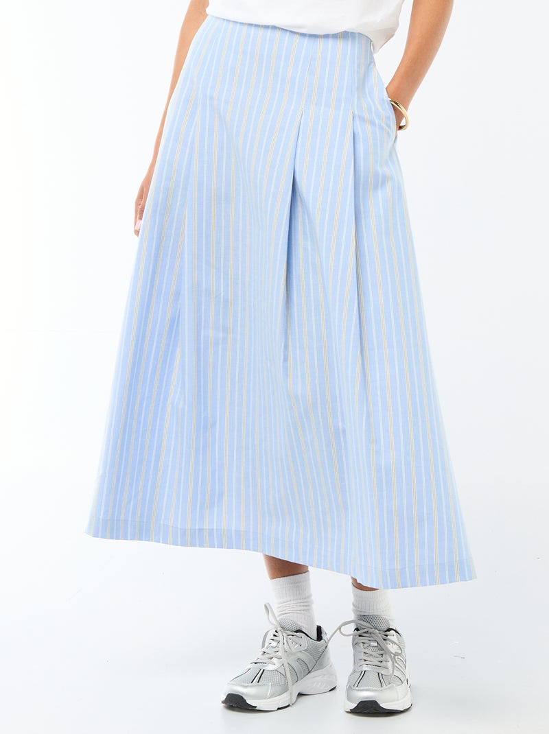 Falda midi de corte trapecio de rayas Azul - Kiabi