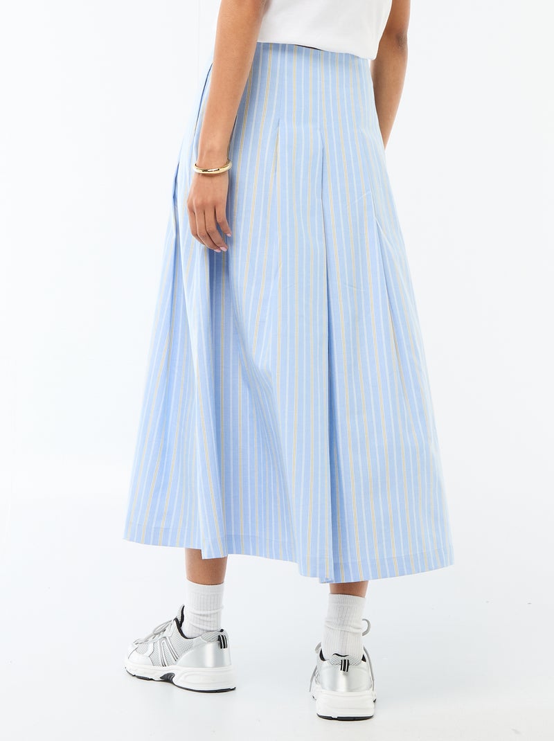 Falda midi de corte trapecio de rayas Azul - Kiabi
