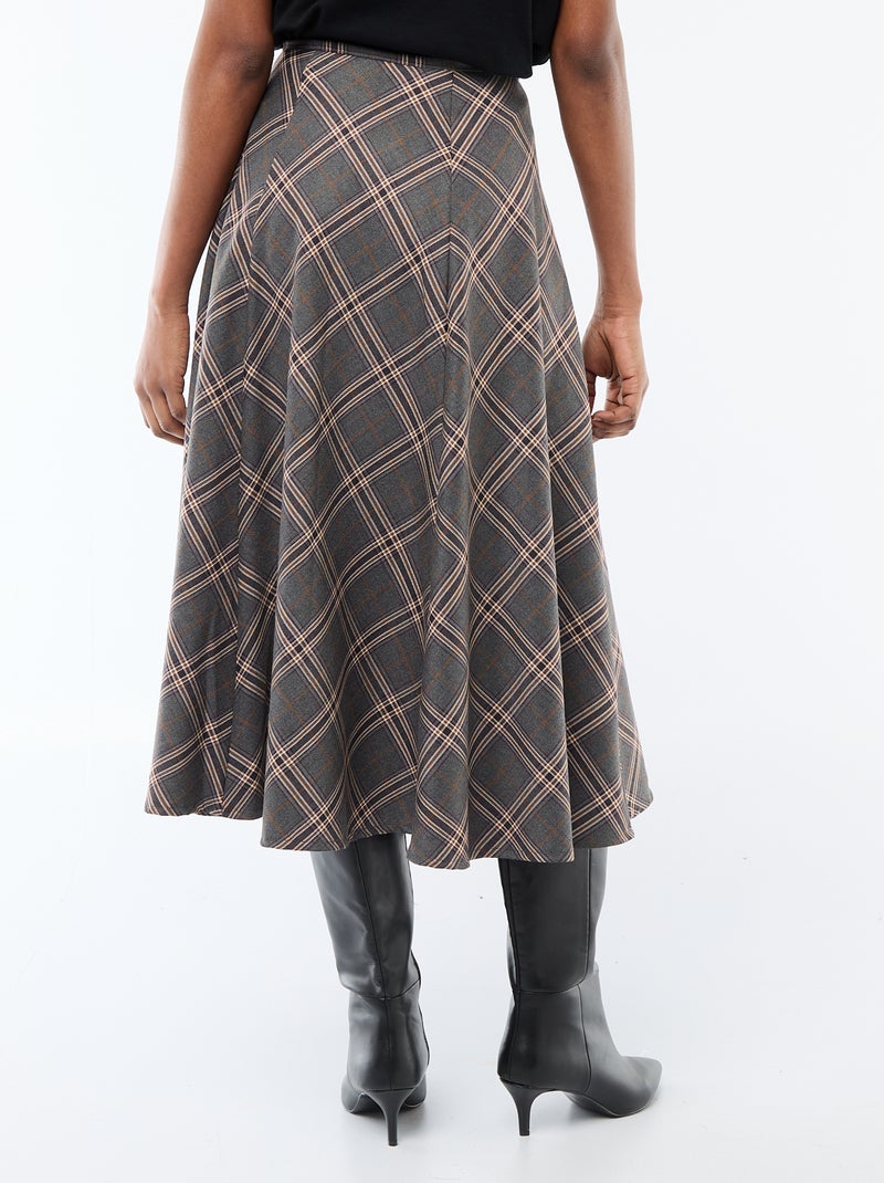 Falda midi de cuadros Gris - Kiabi