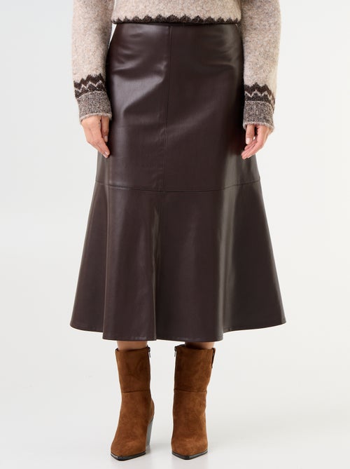 Falda midi de efecto piel con corte trapecio - Kiabi Falda midi de efecto piel con corte trapecio - Kiabi