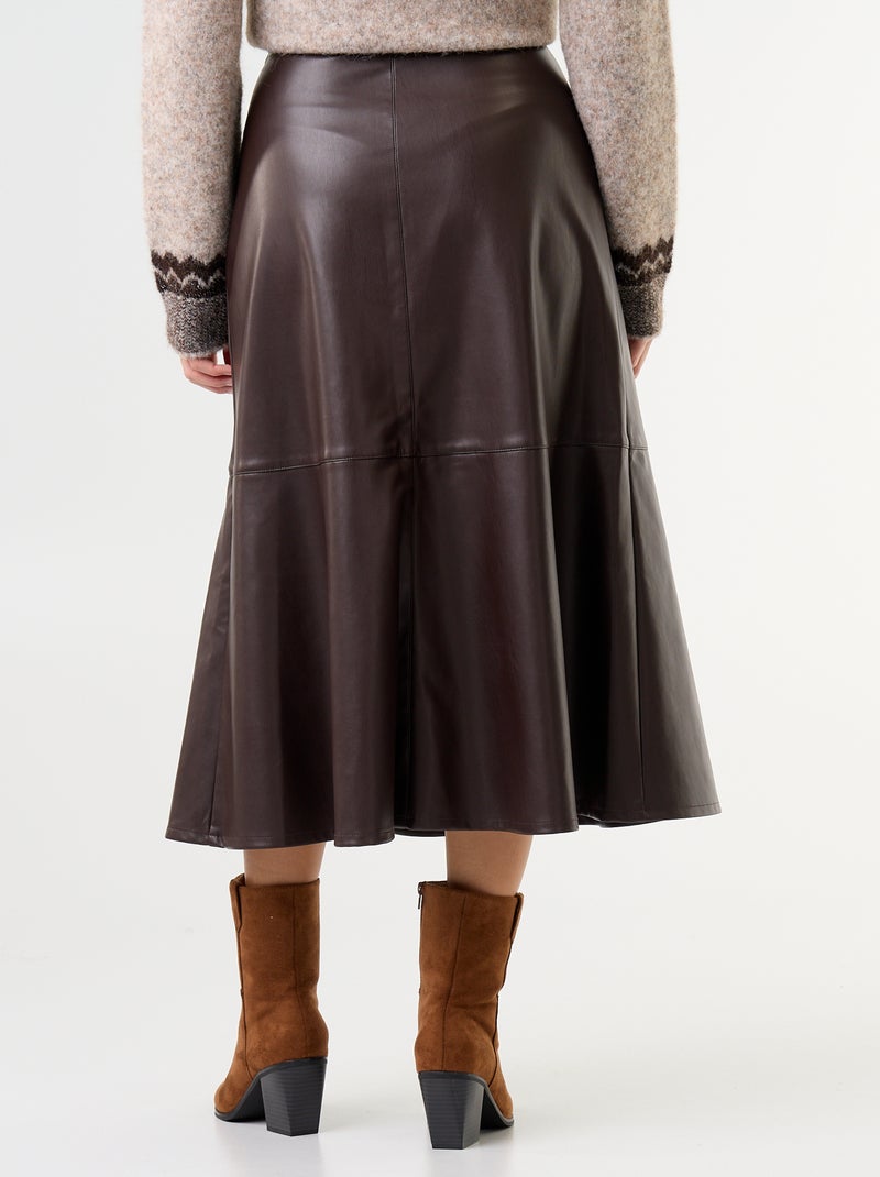 Falda midi de efecto piel con corte trapecio Marron - Kiabi