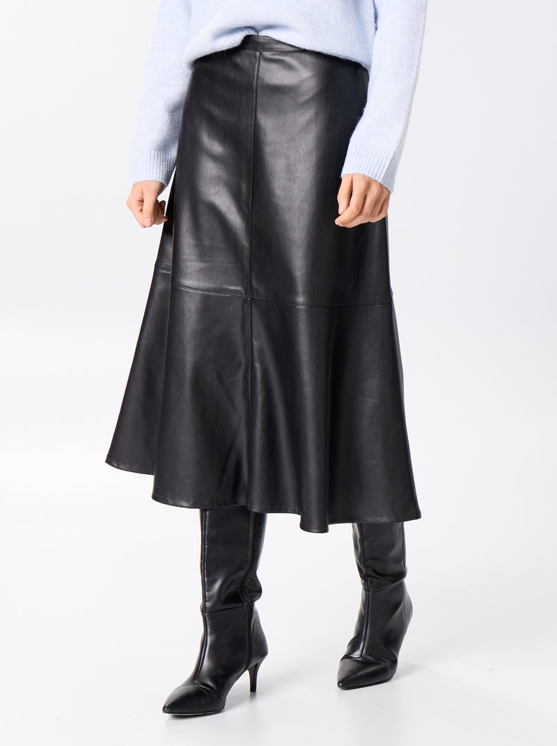 Falda midi de efecto piel con corte trapecio Negro - Kiabi