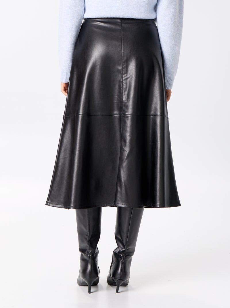 Falda midi de efecto piel con corte trapecio Negro - Kiabi