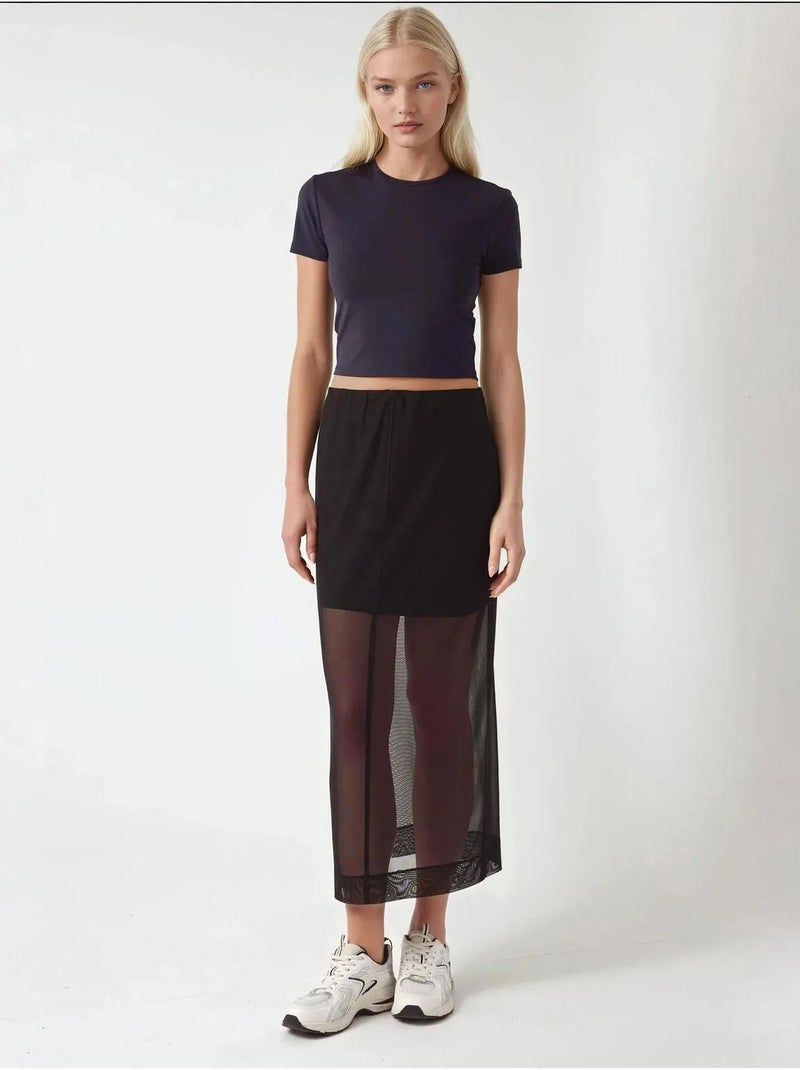 Falda midi de encaje con cintura alta de la colección pika hiccup Negro - Kiabi