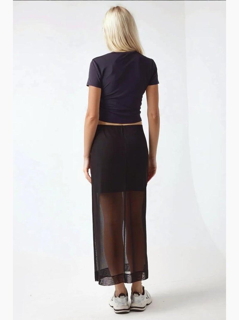 Falda midi de encaje con cintura alta de la colección pika hiccup Negro - Kiabi