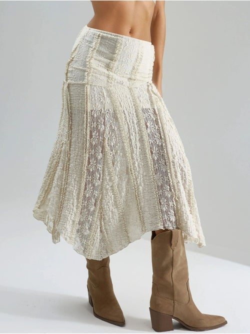 Falda midi de encaje con cintura alta y corte a de busem - Kiabi Falda midi de encaje con cintura alta y corte a de busem - Kiabi