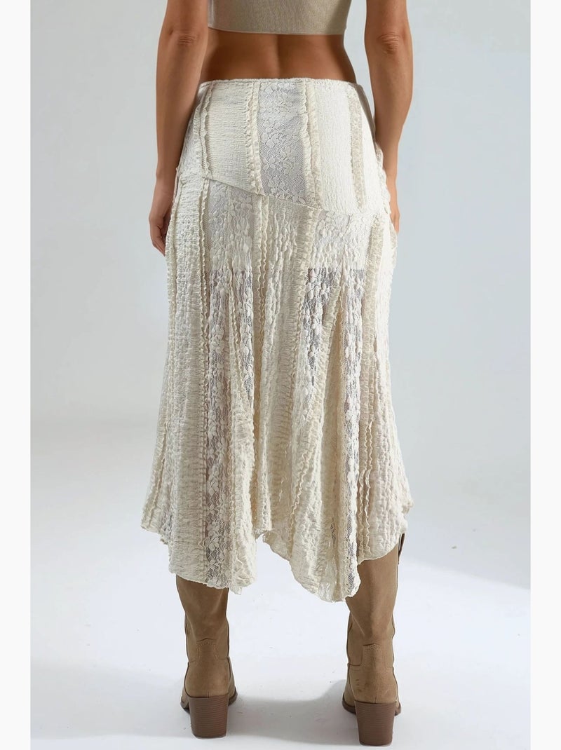 Falda midi de encaje con cintura alta y corte a de busem Beige arcilla - Kiabi