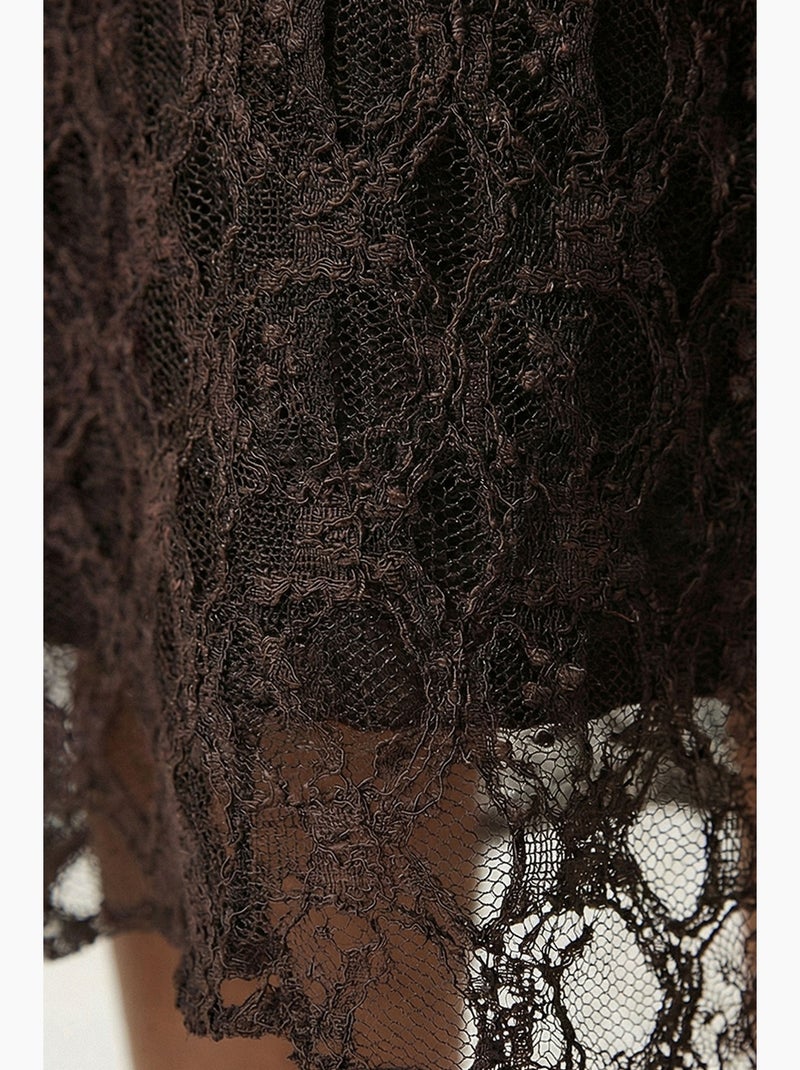 Falda midi de encaje de cintura alta istanbul Marrón chocolate - Kiabi