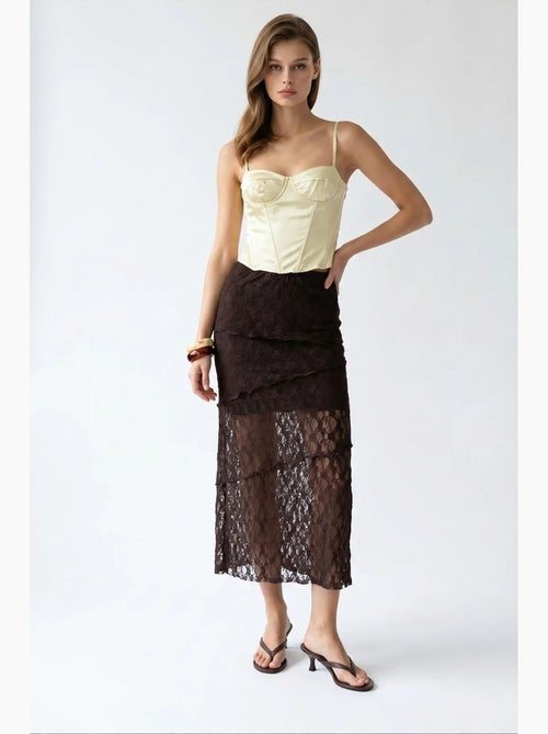 Falda midi de encaje de cintura alta mixray - Kiabi Falda midi de encaje de cintura alta mixray - Kiabi