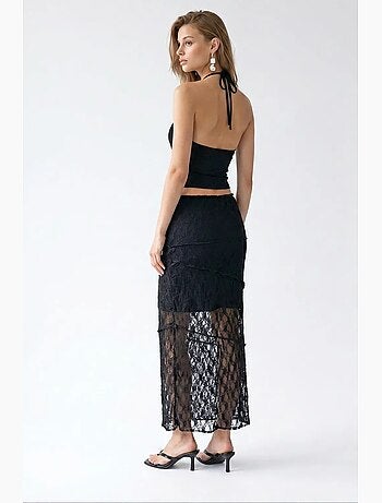 Falda midi de encaje de cintura alta mixray