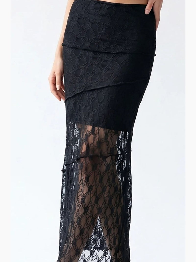 Falda midi de encaje de cintura alta mixray Negro - Kiabi