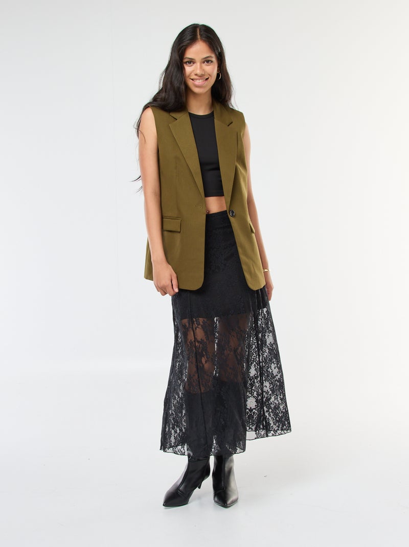 Falda midi de encaje Negro - Kiabi