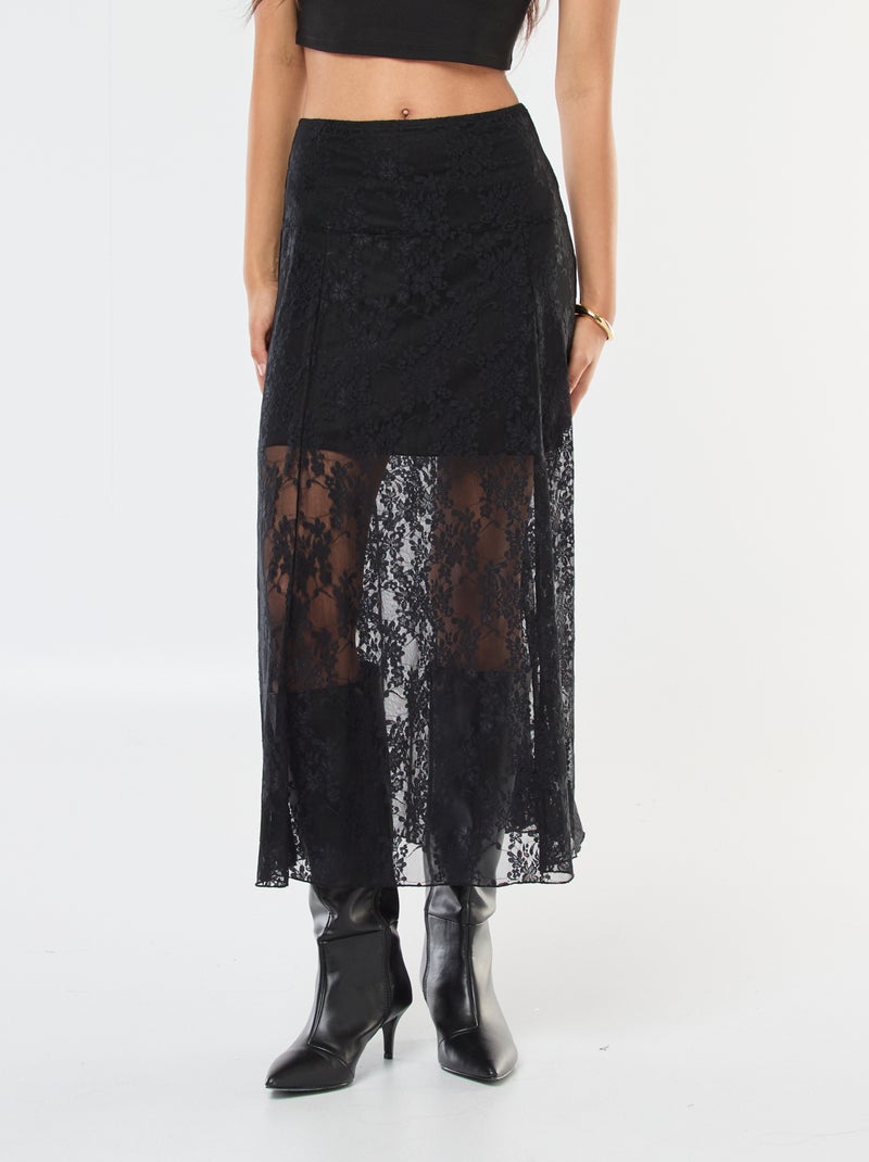 Falda midi de encaje Negro - Kiabi