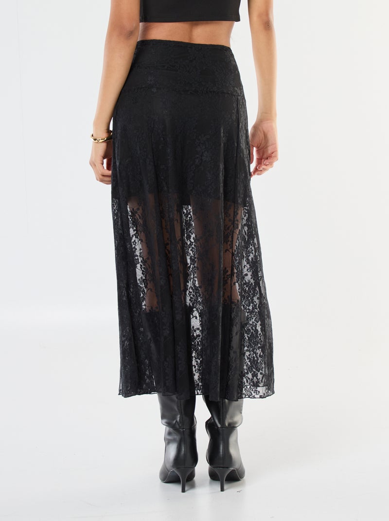 Falda midi de encaje Negro - Kiabi